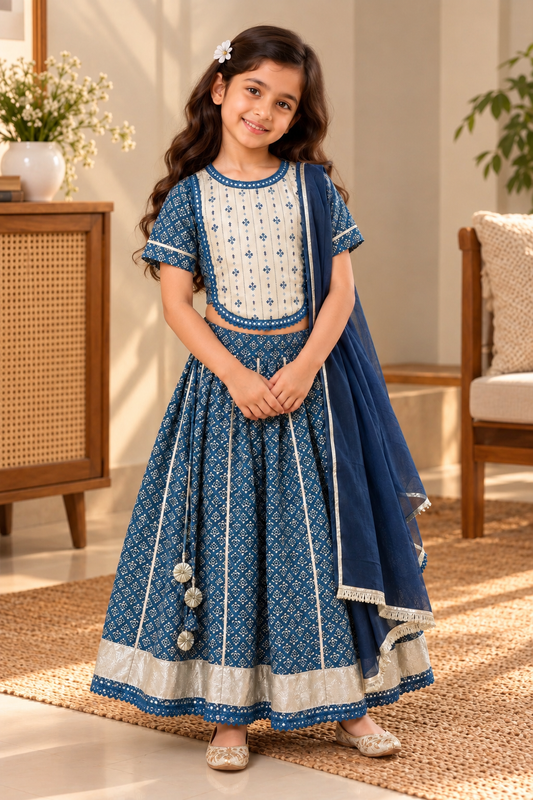 Blue Discharge Print Lehenga Choli set