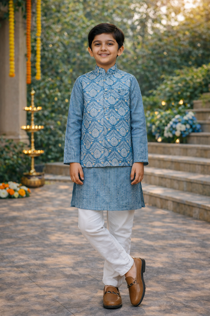 Pastel Genda phool Jacket with Kurta -Pyjama
