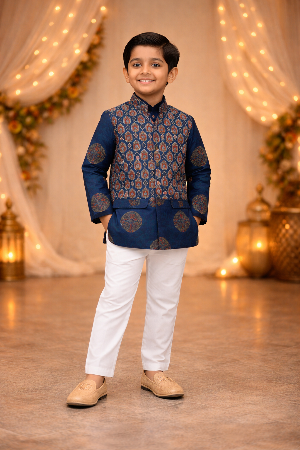 Blue Ajrakh Jacket with Kurta-Pyjama