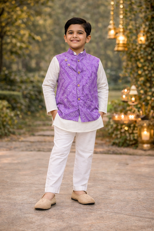 Lavender Bandhej Jacket with Kurta -Pyjama ( Tie and Dye)