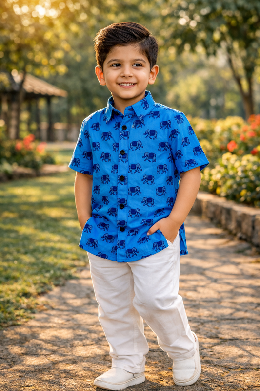 Blue Elephant print Shirt