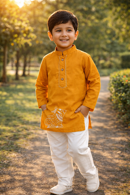 Mustard Nandi embroided Kurta- Payjama