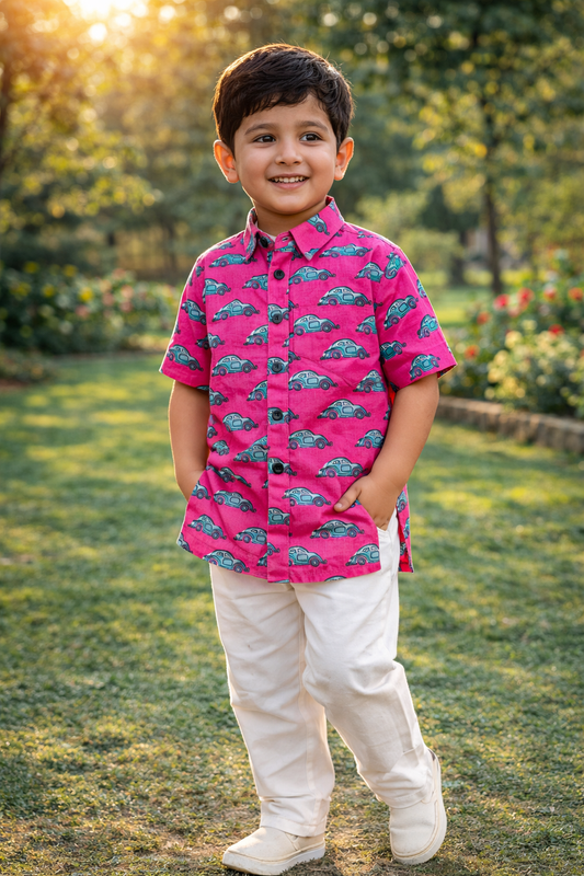 Blue Car printed Shirt for Boy