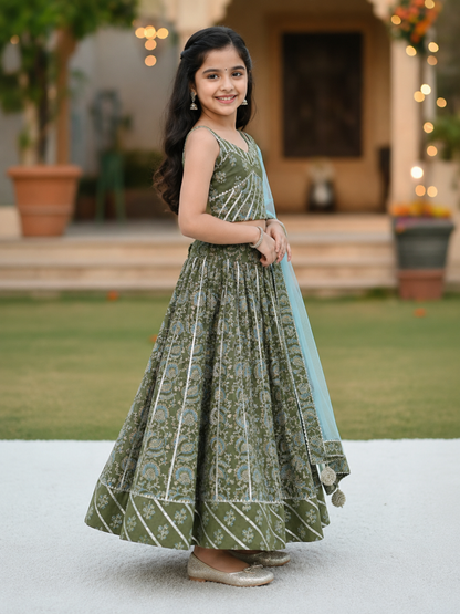 Block Print Heena Green Colour lehenga Choli