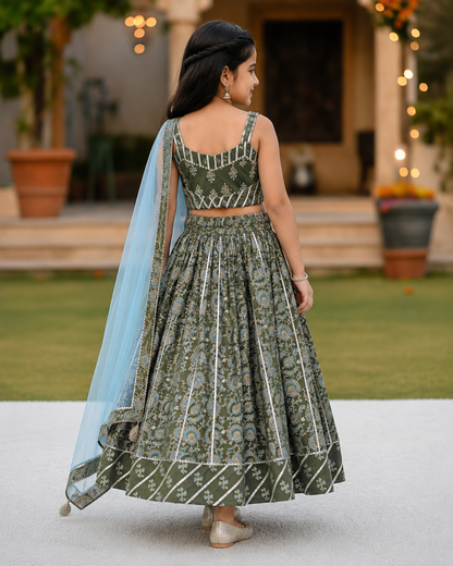 Block Print Heena Green Colour lehenga Choli