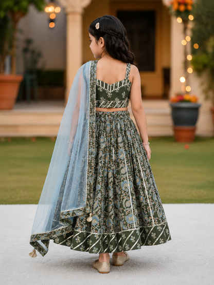 Block Print Heena Green Colour lehenga Choli