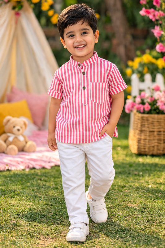 Baby pink striped kurta Shirt