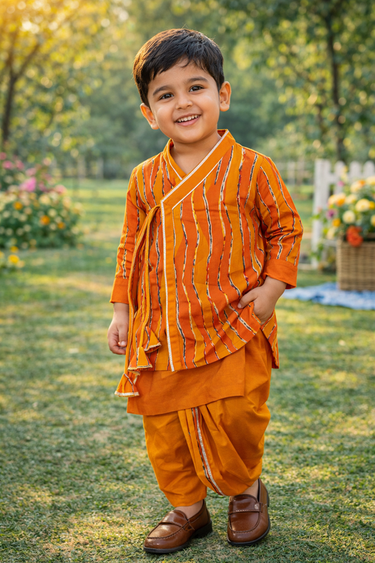 Orange Leheriya Print Krishna dress for Janmashtami
