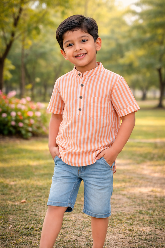 Peach pink striped kurta  Shirt