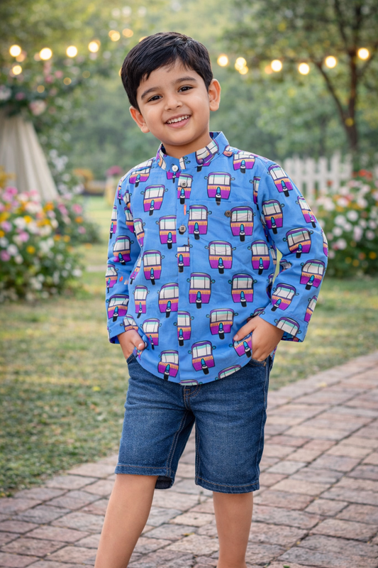 Powder Blue Quirky Auto  print kurta Shirt