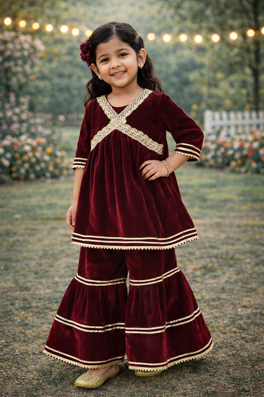 Mehroon Colour Anarkali suit with Sharara