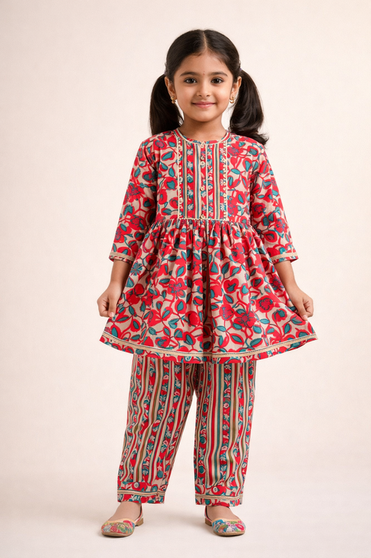 Pink Floral Printed 3 Piece Co-Ords For Girls