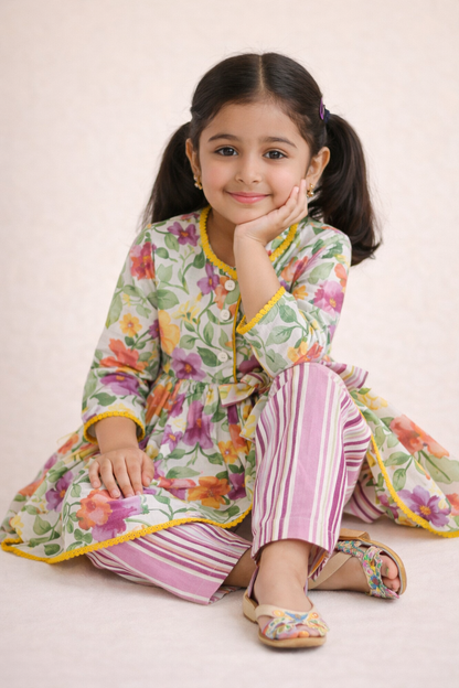 Purple Flower Printed Girls Co-Ord Set
