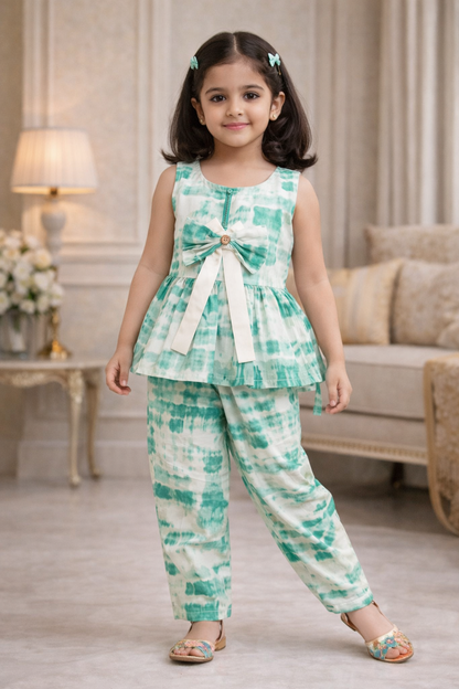 Tie –Dye  Aqua Green Colour Girls Co-ord Set