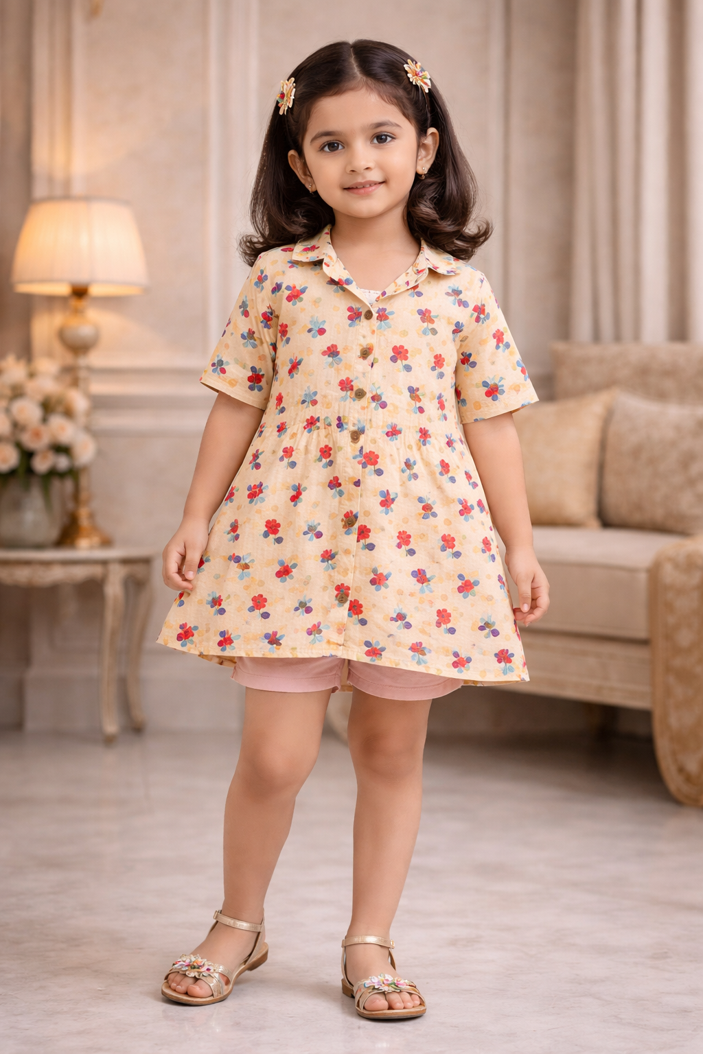 Floral print cream colour dress