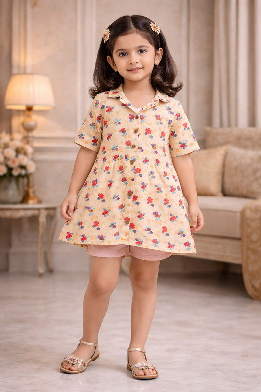 Floral print cream colour dress