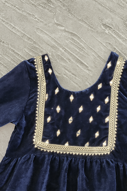 Mirror-Embroidery Velvet  Kurti With Sharara