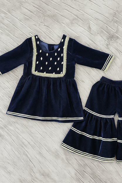 Mirror-Embroidery Velvet  Kurti With Sharara