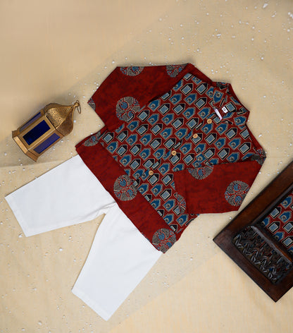 Brown Ajrakh Jacket with Kurta -Pyjama