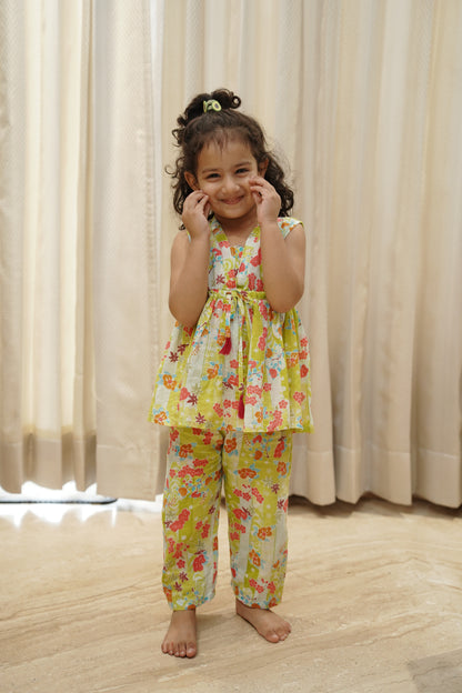 Yellow Flower Printed Girls Co-Ord Set