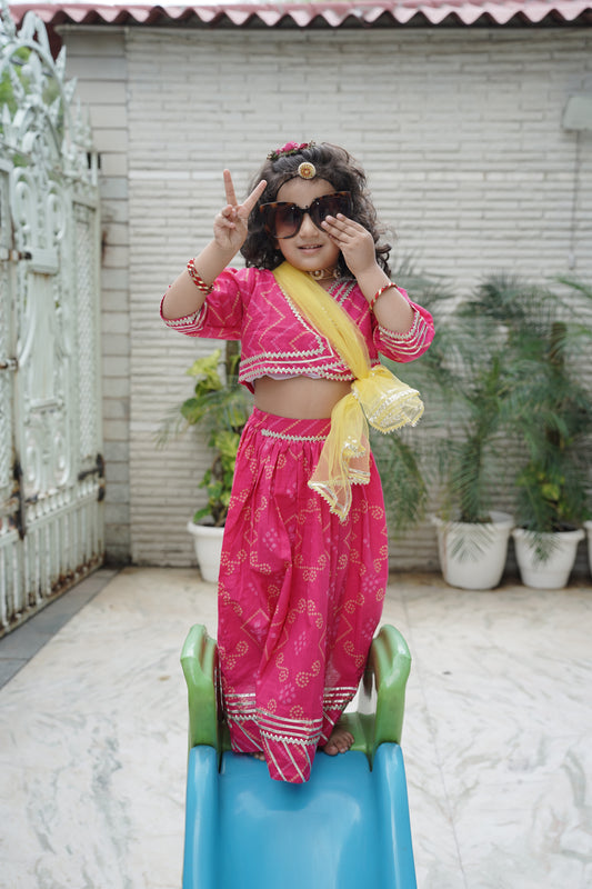 Bandhaj Print Rani Pink Coloured Lehnga Choli