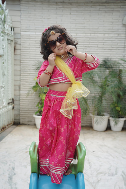 Bandhaj Print Rani Pink Coloured Lehnga Choli