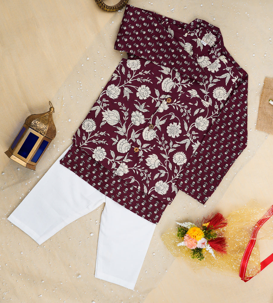 Mehroon Genda fool  Jacket with Kurta -Pyjama