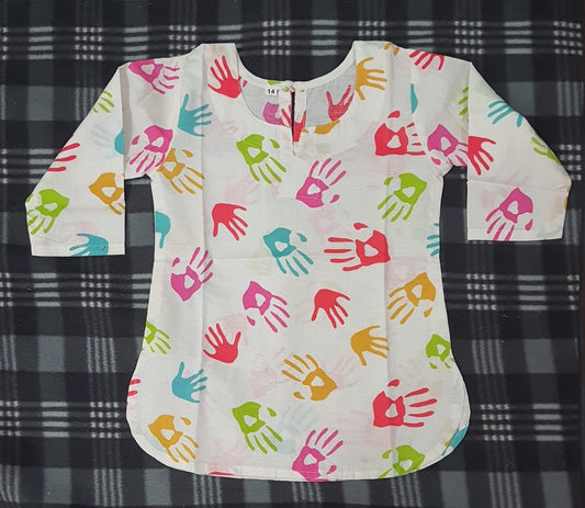 Multicolor Handprint Girls Kurti for Holi