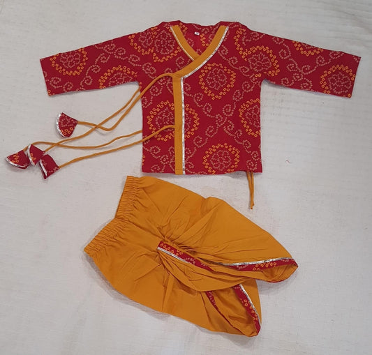 Red Bandhej Print Krishna dress for Janmashtami
