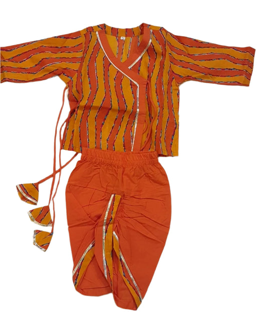 Orange Leheriya Print Krishna dress for Janmashtami