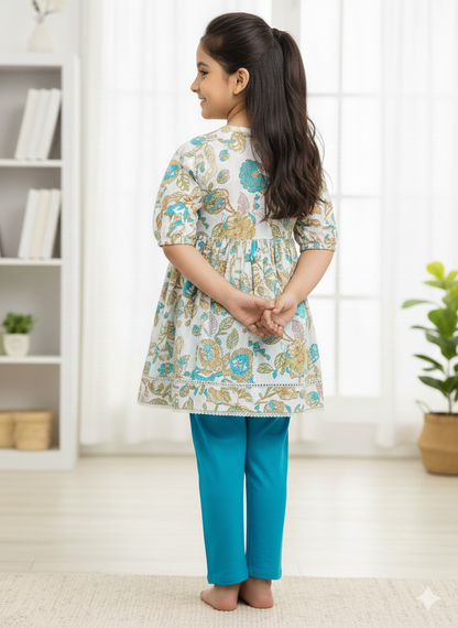 White Flower Printed Girls Top