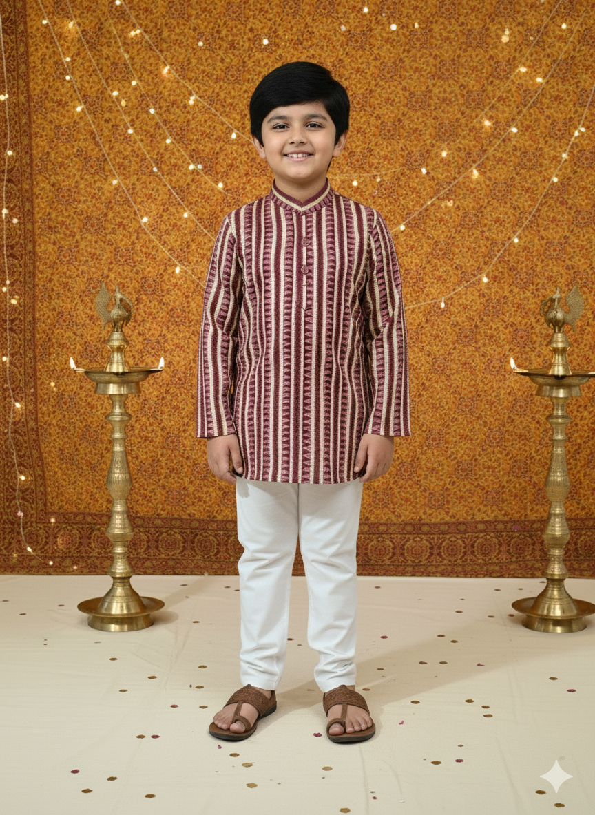 Plum Foil print Jacket with Kurta Pyjama