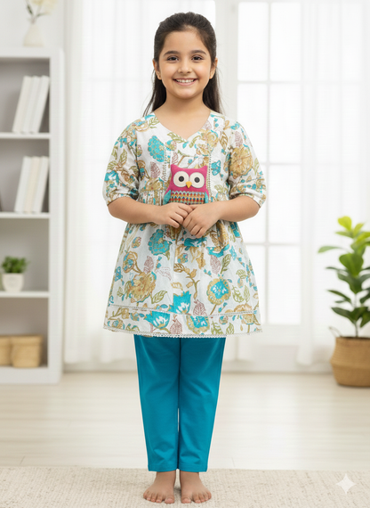 White Flower Printed Girls Top