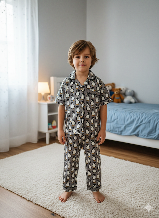 Penguin Printed Grey Color Night Suit