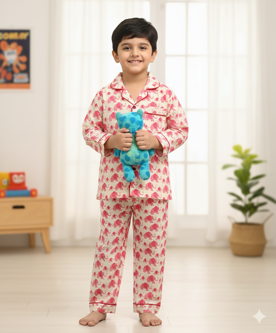 Elephant Print Peach Colour Night suit