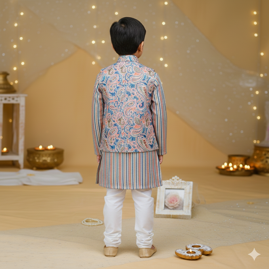 Orange Pastel Paisley Jacket with Kurta Pyjama