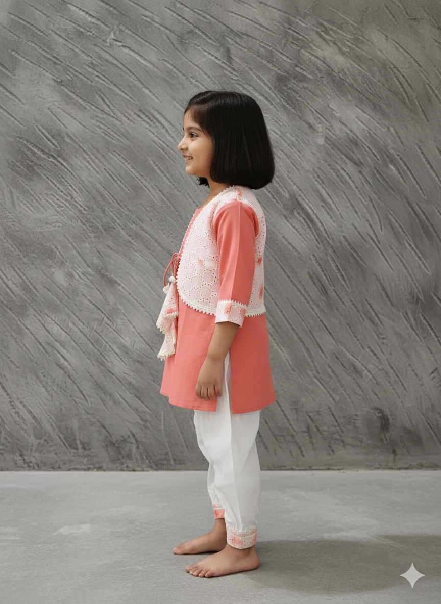 Tie and Die Peach Coloured Afghani Style Suit Set