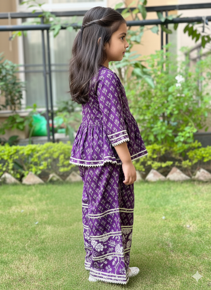 Purple Floral Printed Anarkali Kurta with Palazzo