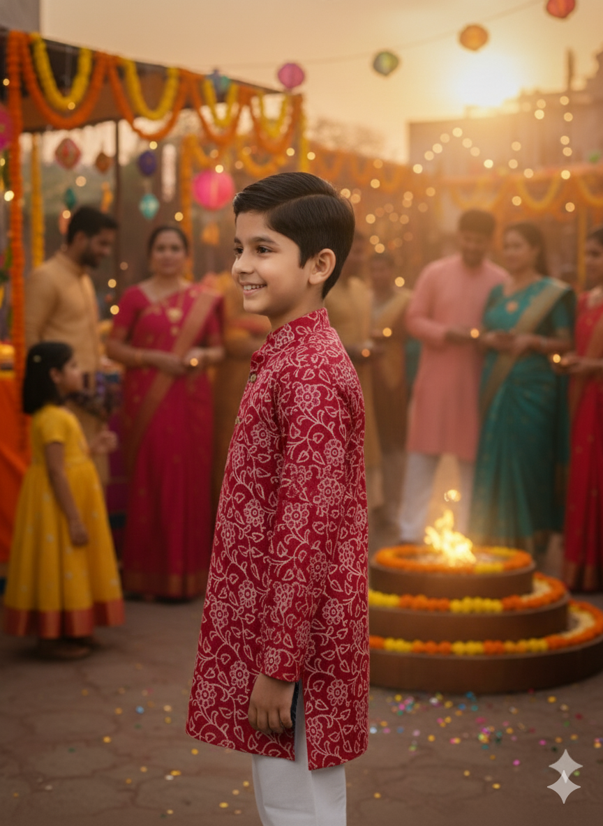 Dark Pink discharge printed Kurta -Pyjama