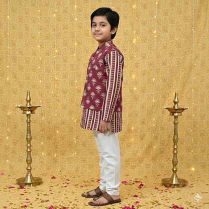 Plum Foil print Jacket with Kurta Pyjama