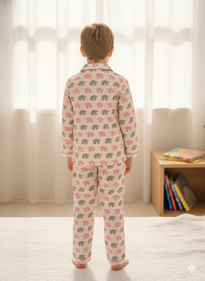 Elephant Print Pink & Grey Color Night suit