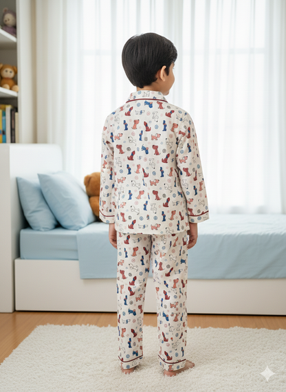 Dog Bone Print Blue Color Night Suit