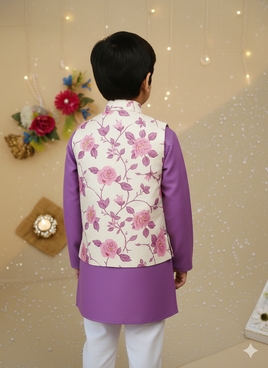 Lavender rose print kurta Pyjama with jacket