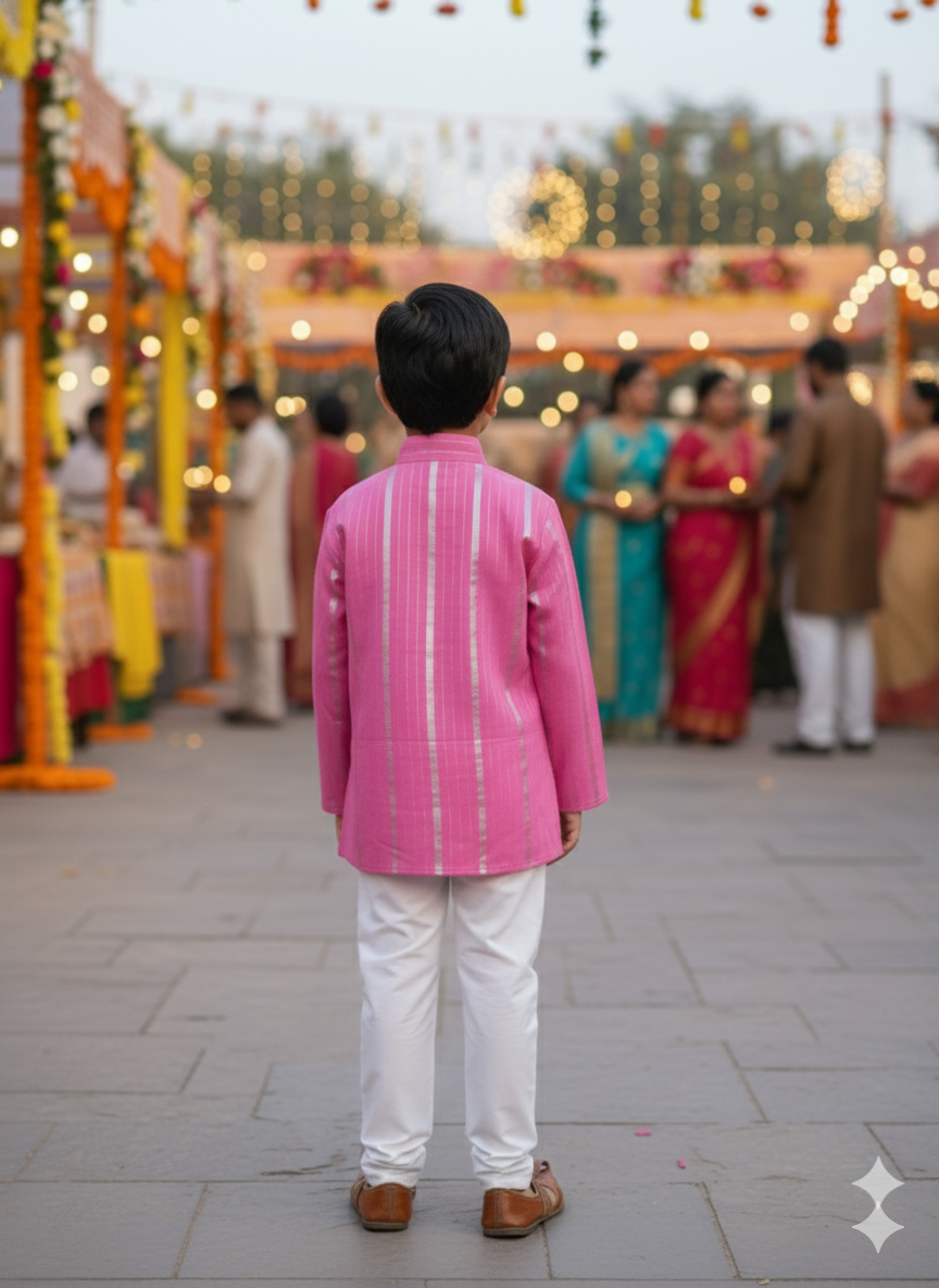 Pink Lurex Kurta -Pyjama set