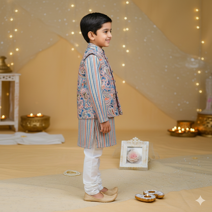 Orange Pastel Paisley Jacket with Kurta Pyjama