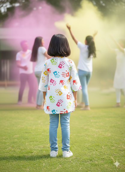 Multicolor Handprint Girls Kurti for Holi