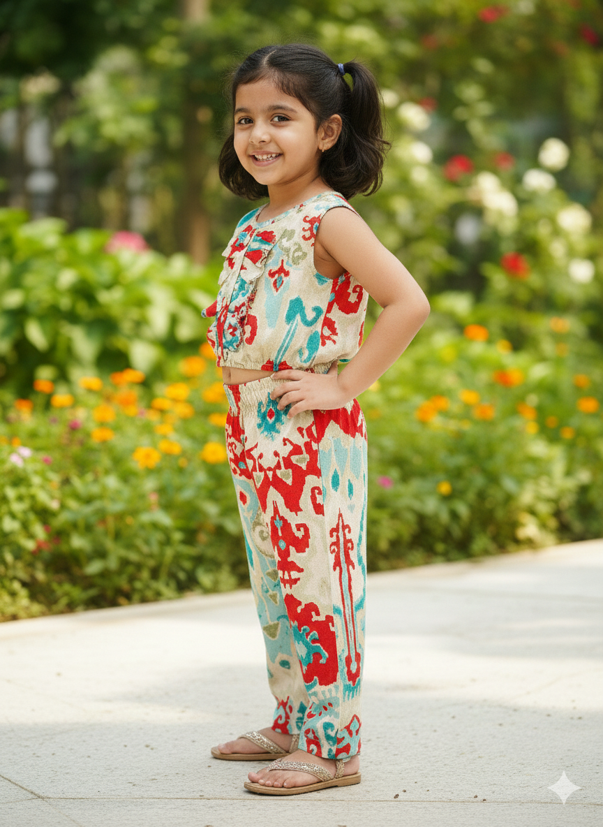 Digital Print Blue & Red Colour Girls Co-Ords