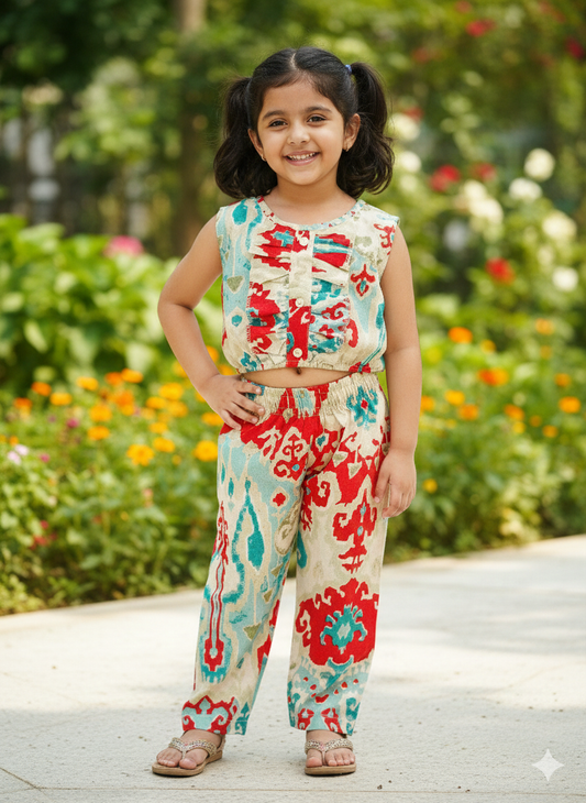 Digital Print Blue & Red Colour Girls Co-Ords