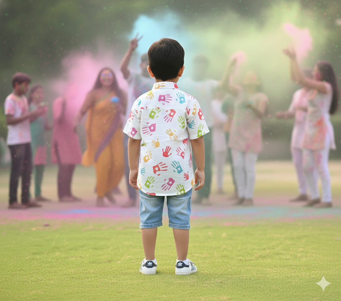 Multicolor Handprint Boy's Shirt For Holi