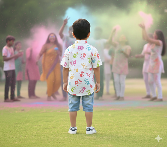 Multicolor Handprint Boy's Shirt For Holi